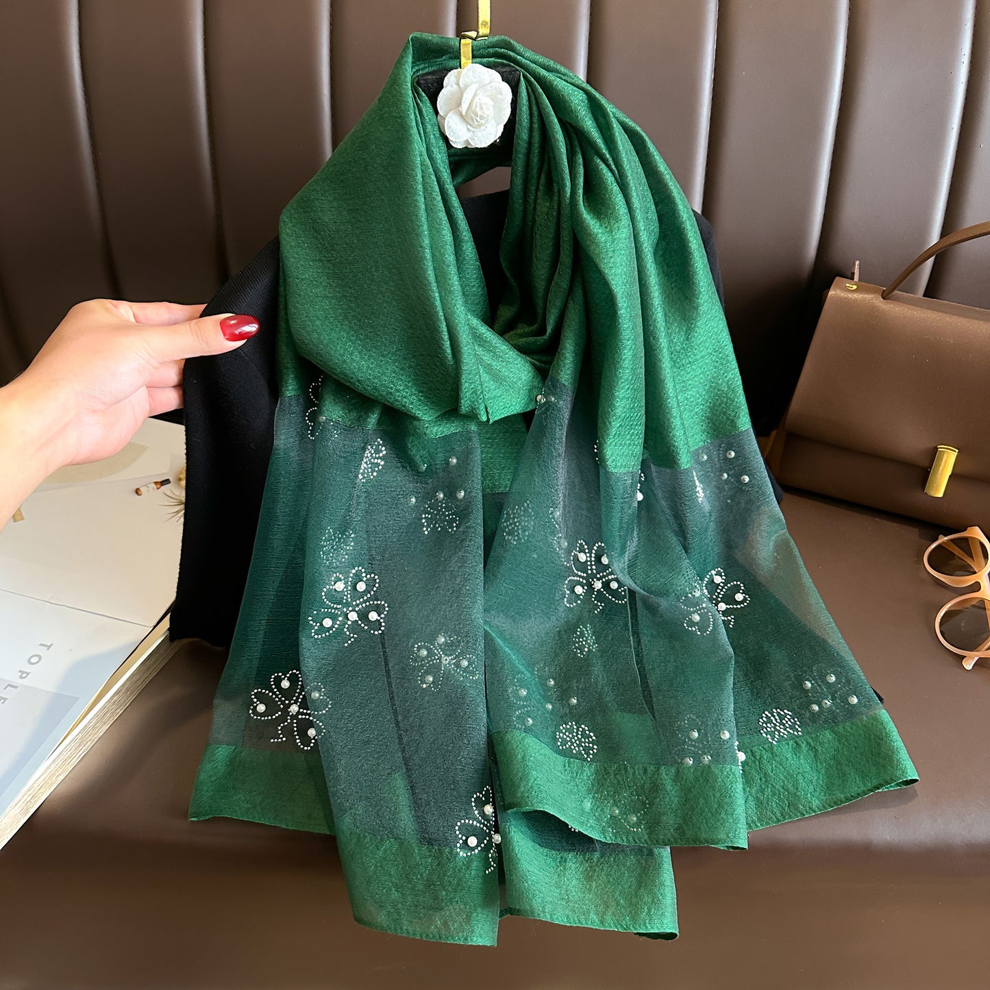 Women's Color Emulation Silk Hot Rhinestone Big Scarfs