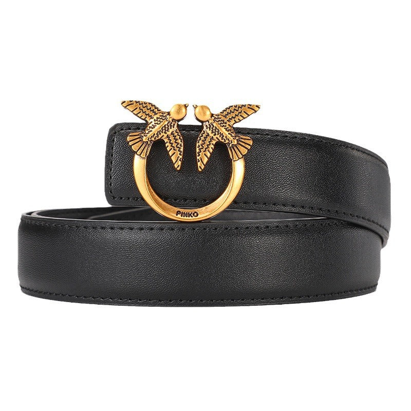 Women's Genuine Leather Bird Buckle Simple Female Swallow Belts