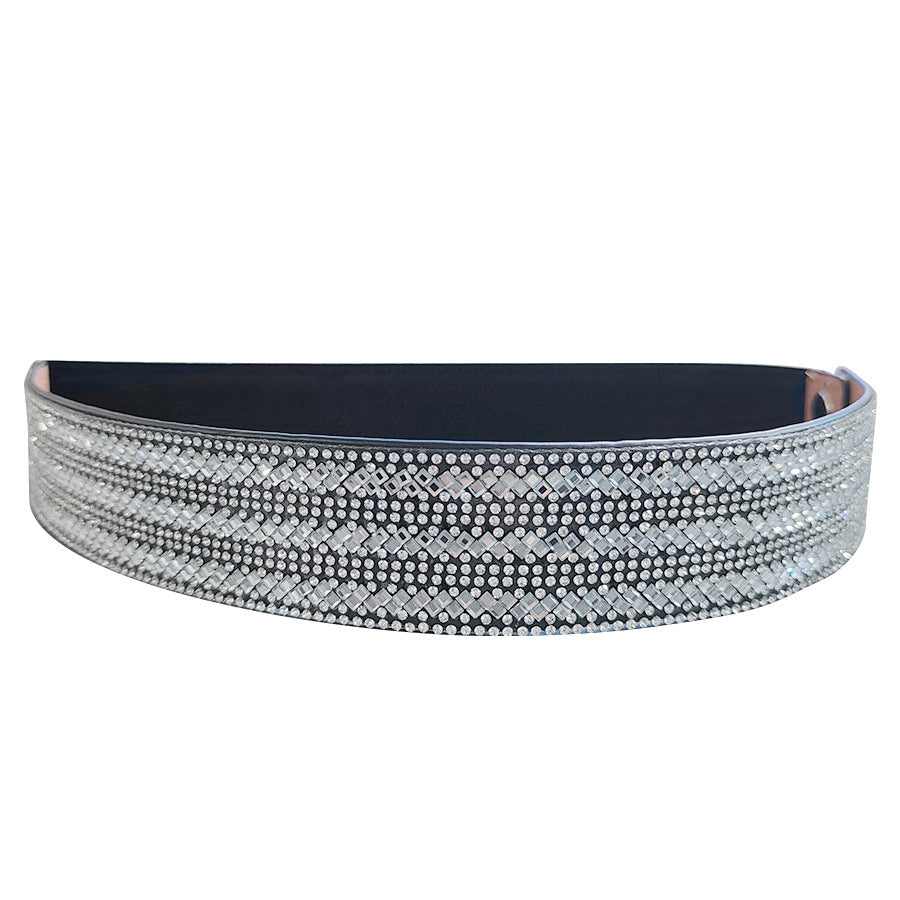 Women's Full Elastic Wide Crystal Waist Seal Belts