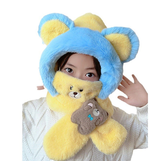 Children's Style Hat Mask One-piece Fleece-lined Earmuffs Warm Keeping Kids' Headwear