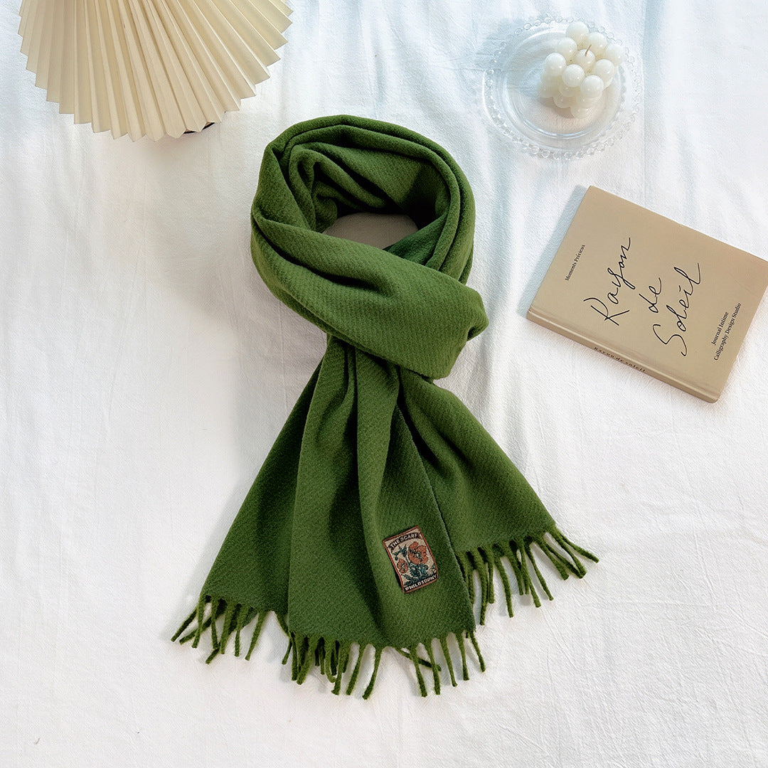 Women's Narrow Style Woolen Yarn Plain Solid Color Scarfs