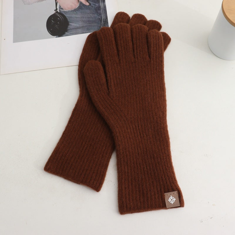 Wool Knitted Labeling Finger Exposed Touch Screen Gloves