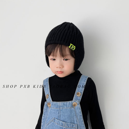 Woolen Boys Letters Sewed Label Earflaps Kids' Headwear