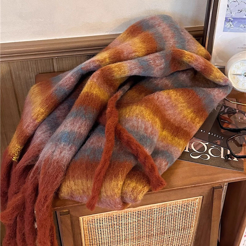 Women's Winter Contrast Color Couple Warm Plaid Scarfs