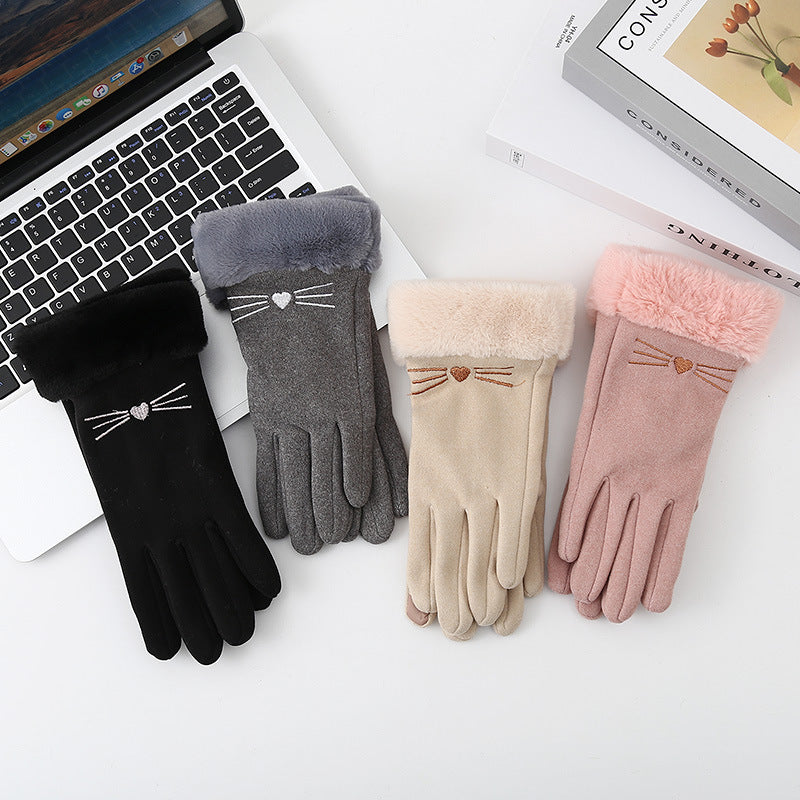 Women's Fashionable Warm Cute Fleece-lined Touch Screen Gloves