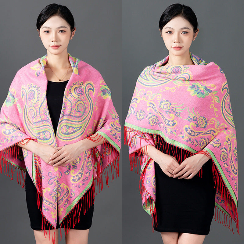 Women's Style Cashew Jacquard Talma Thickened Large Scarfs