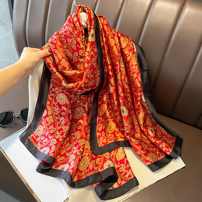 Women's Silk Outer Wear Artificial Fashion Flower Scarfs