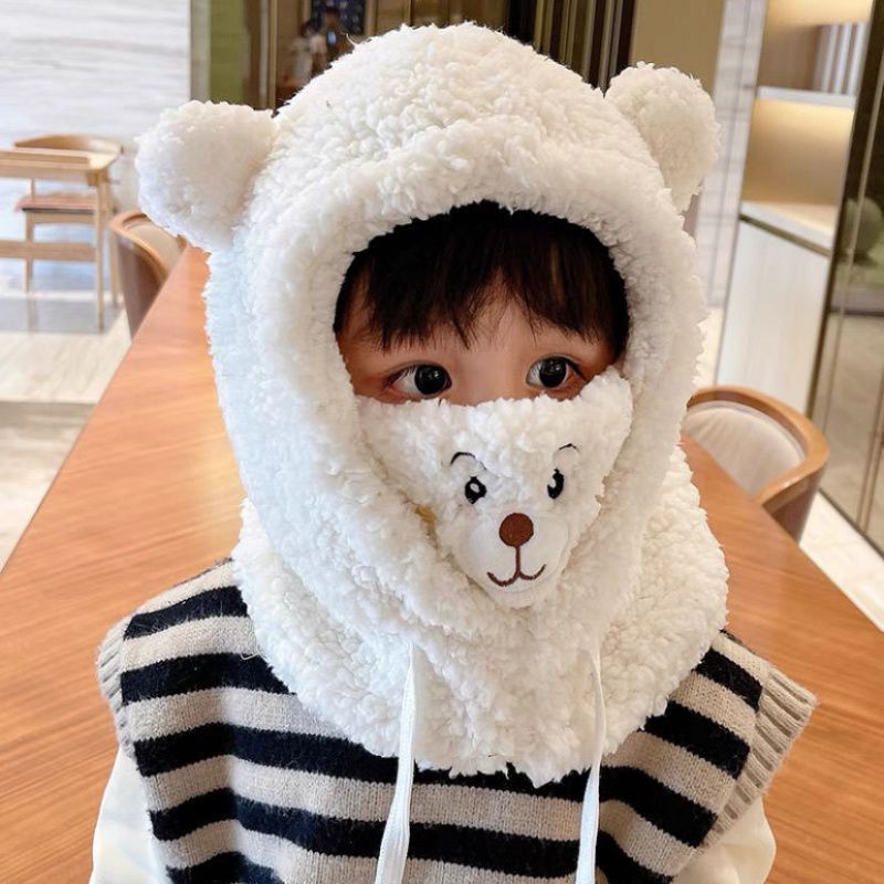 Children's Warm Mask Integrated Fleece-lined Thickened Windproof Kids' Headwear