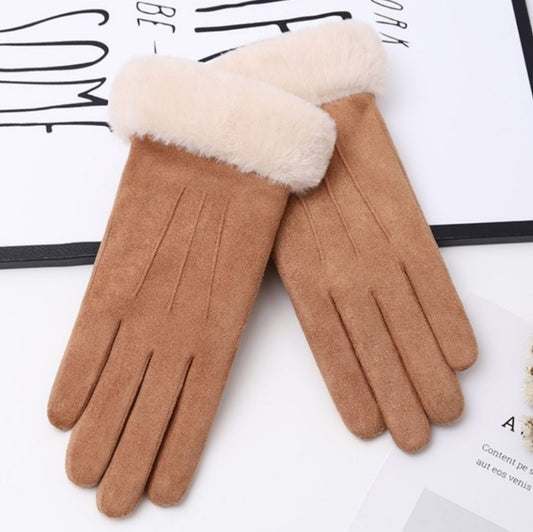 Women's Winter Suede Fleece-lined Cycling Electric Car Battery Gloves