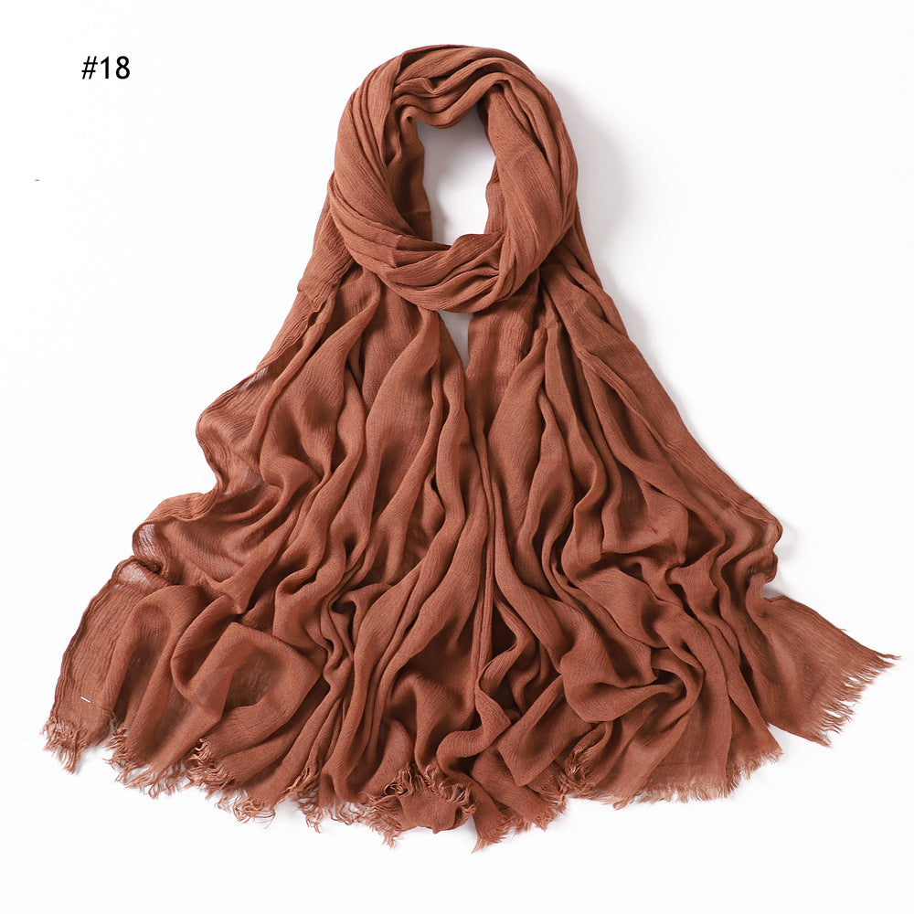 Women's Pleated Solid Color Rayon Split Breathable Scarfs