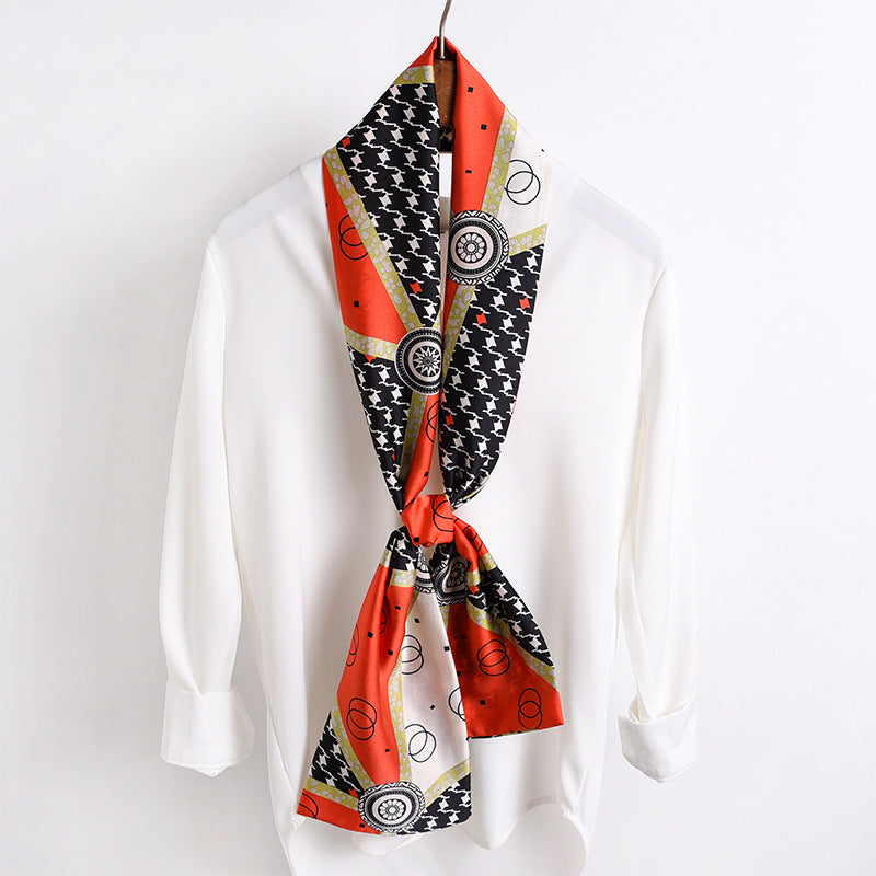 Women's Narrow Strip Small Silk Western Style Fashion Scarfs