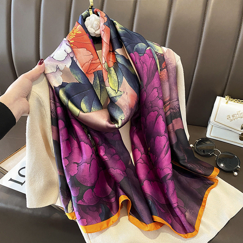 Women's Silk Outer Wear Artificial Fashion Flower Scarfs