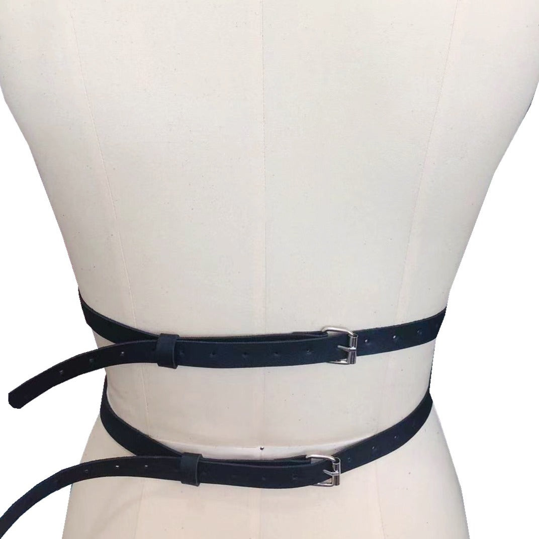 Sexy Collar Chest Cover Waist Double Belts