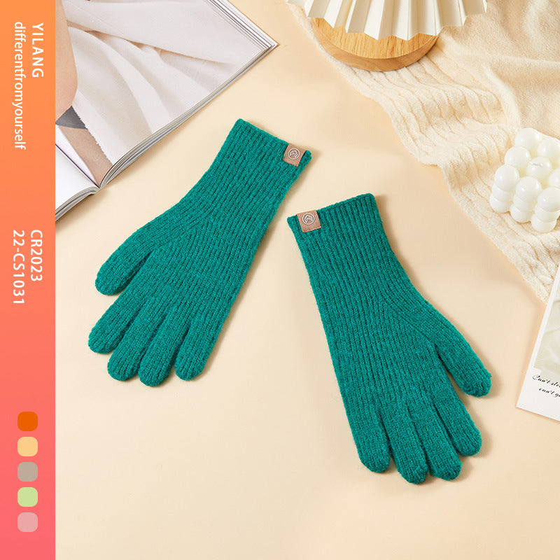 Women's Fleece-lined Thermal Knitting Touch Screen Gradient Color Korean Gloves