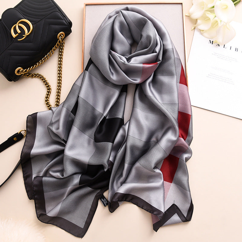 Women's Silk Artificial Shawl Fashion British Thermal Scarfs