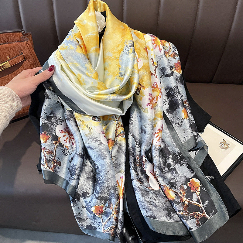 Women's Silk Outer Wear Artificial Fashion Flower Scarfs