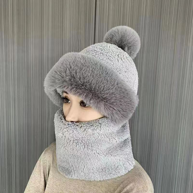 Women's Plush Thickened Cold Protection Hat Integrated Earflaps Hats & Caps