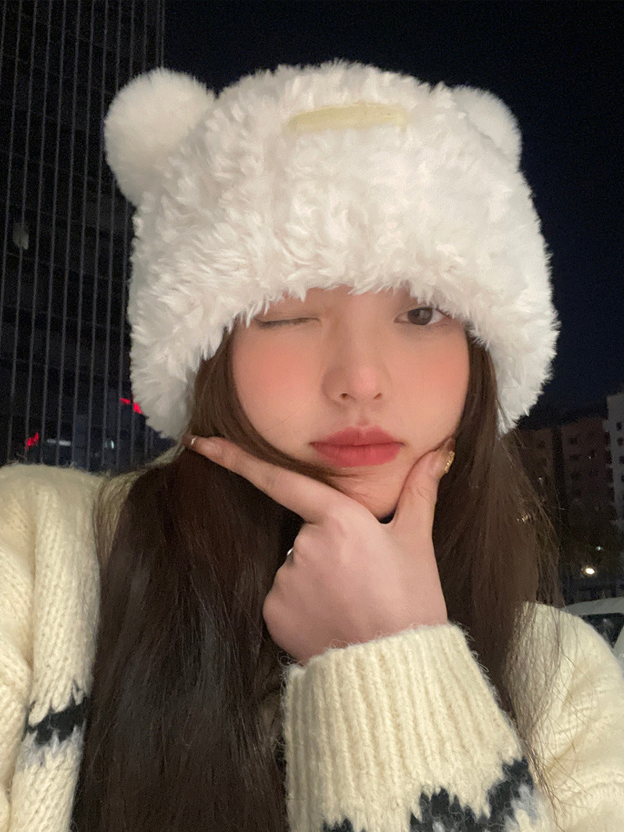 Women's Cute Bear Plush Knitted Woolen Thickened Warm Hats & Caps