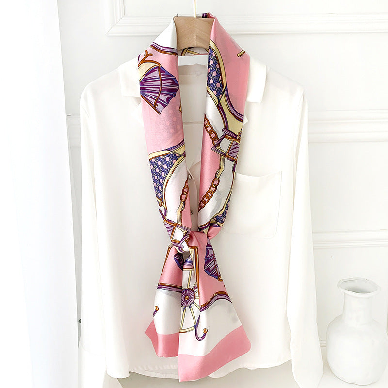 Women's Narrow Strip Small Silk Western Style Fashion Scarfs