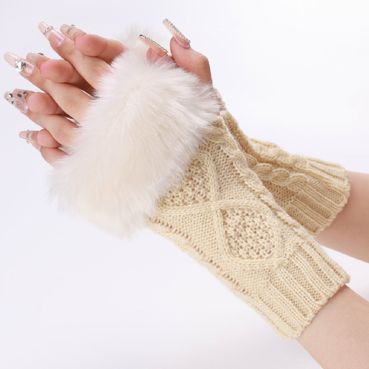 Women's Woolen Oversleeve Knitted Warm Open Finger Gloves