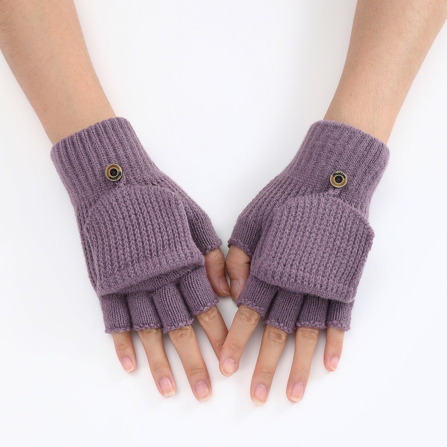 Women's & Men's Striped Flip Wool Keep Warm Half Finger Writing Fingerless Gloves