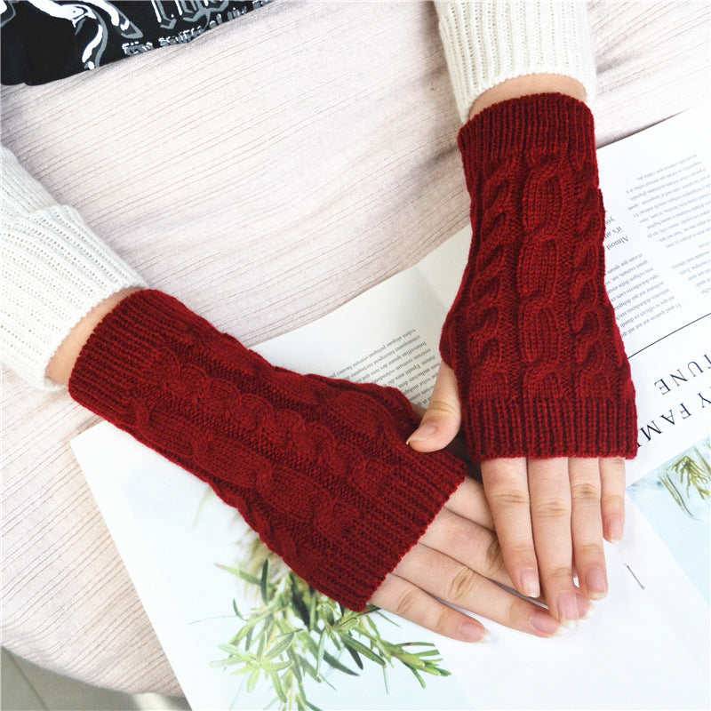 Women's Wool Half Finger Twist Knitted Warm Couple Gloves