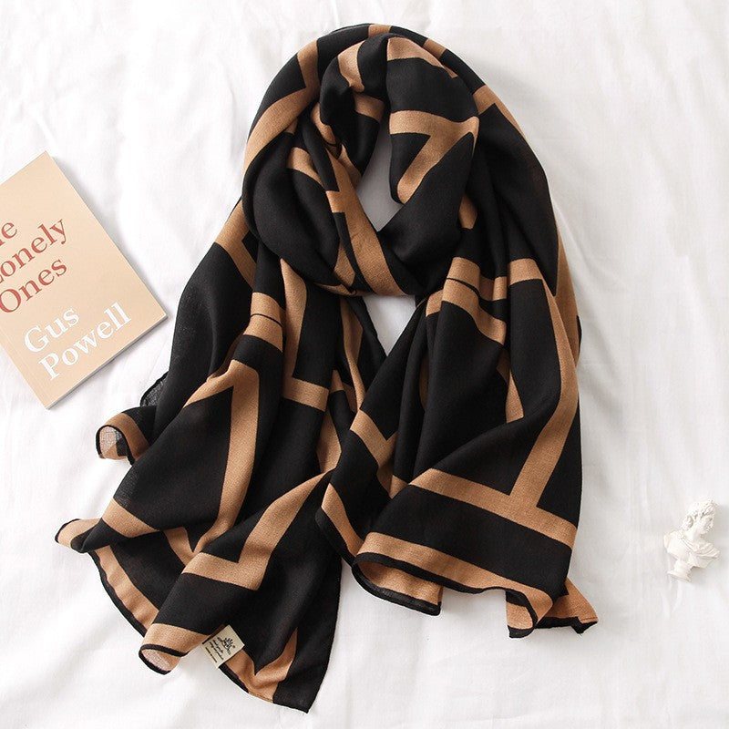 Women's Round Geometric Cotton Linen Feel Winter Scarfs