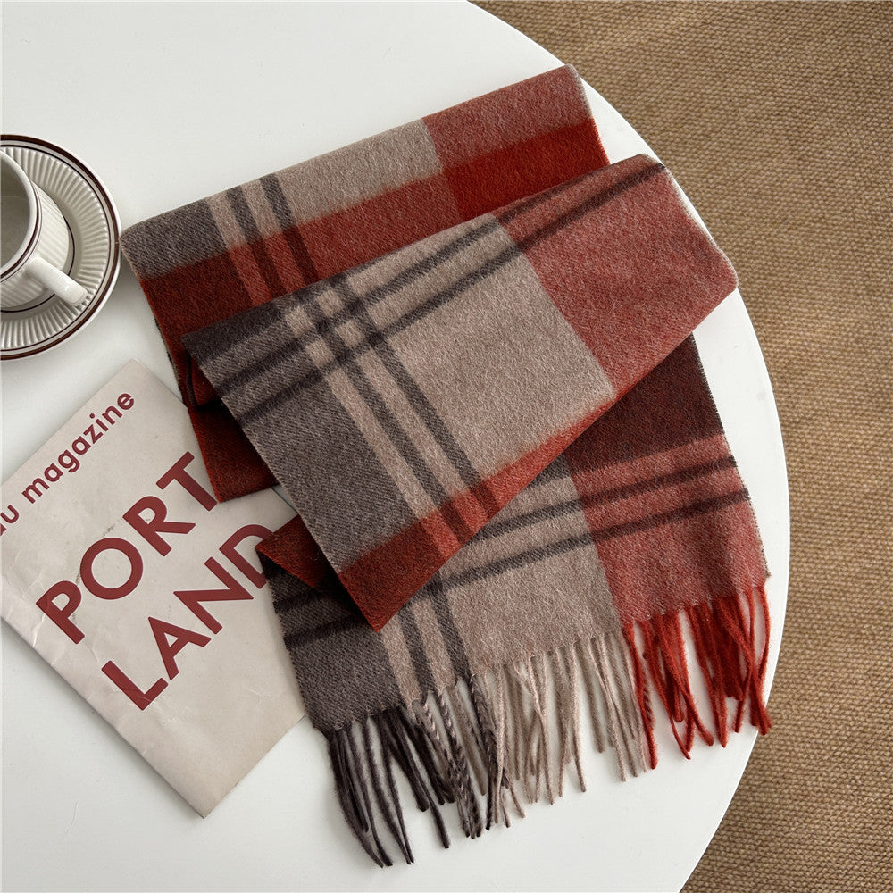 Men's Pure Wool Plaid For Female Winter Scarfs