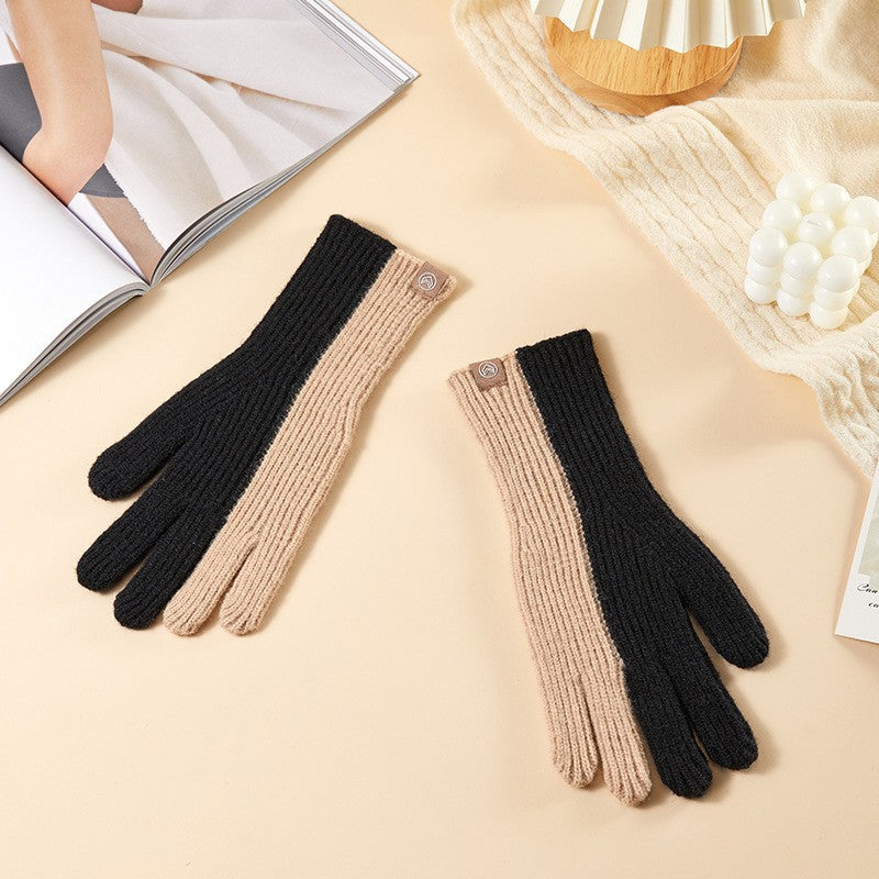 Women's Fleece-lined Thermal Knitting Touch Screen Gradient Color Korean Gloves