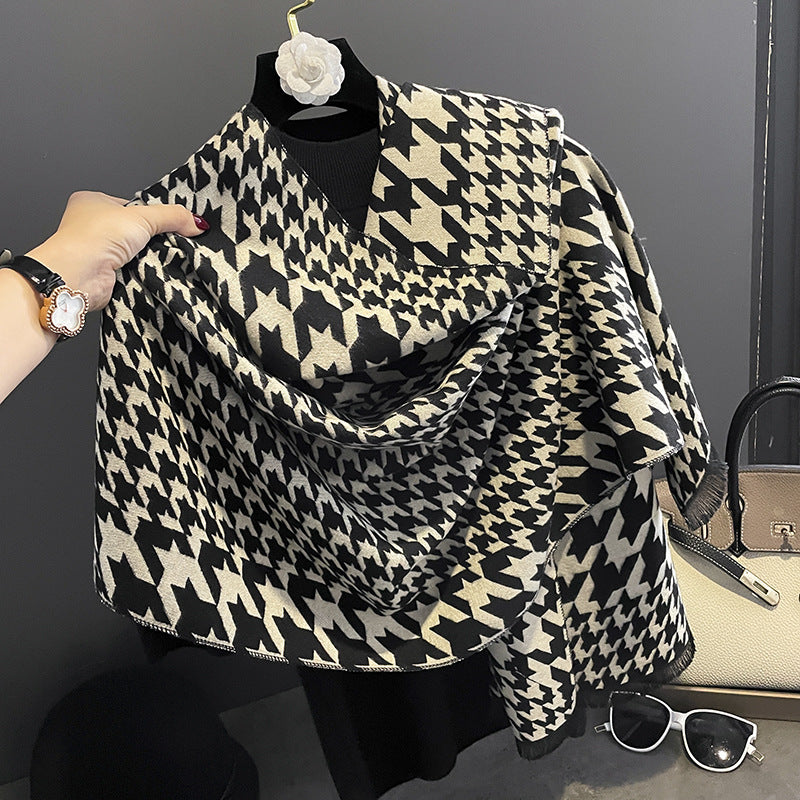 Women's Artificial Cashmere Grid Tower Pattern Warm Scarfs