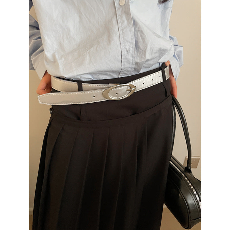 Women's Style Irregular Oval Metal Buckle With Skirt Belts