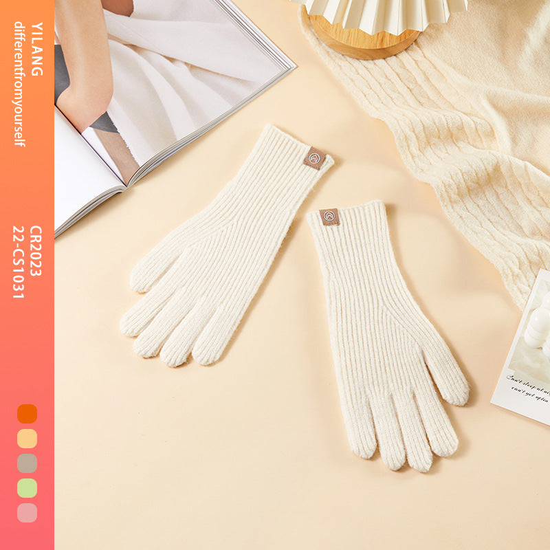 Women's Fleece-lined Thermal Knitting Touch Screen Gradient Color Korean Gloves