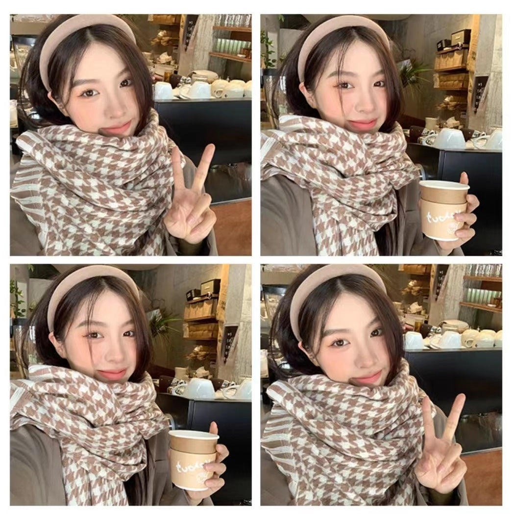 Women's Korean Warm Atmosphere High-grade Plaid Shawl Scarfs