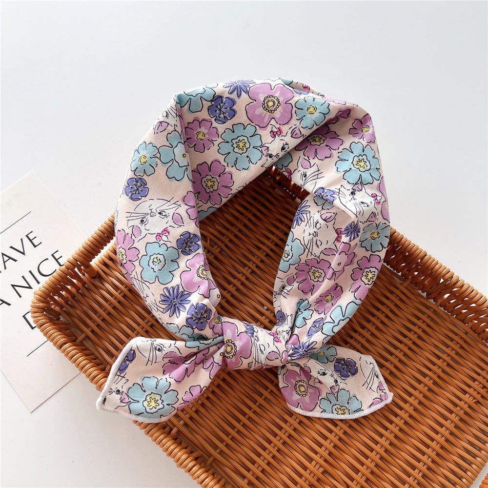 Women's Printing Cotton Linen Small Square Towel Silk Artistic Scarfs