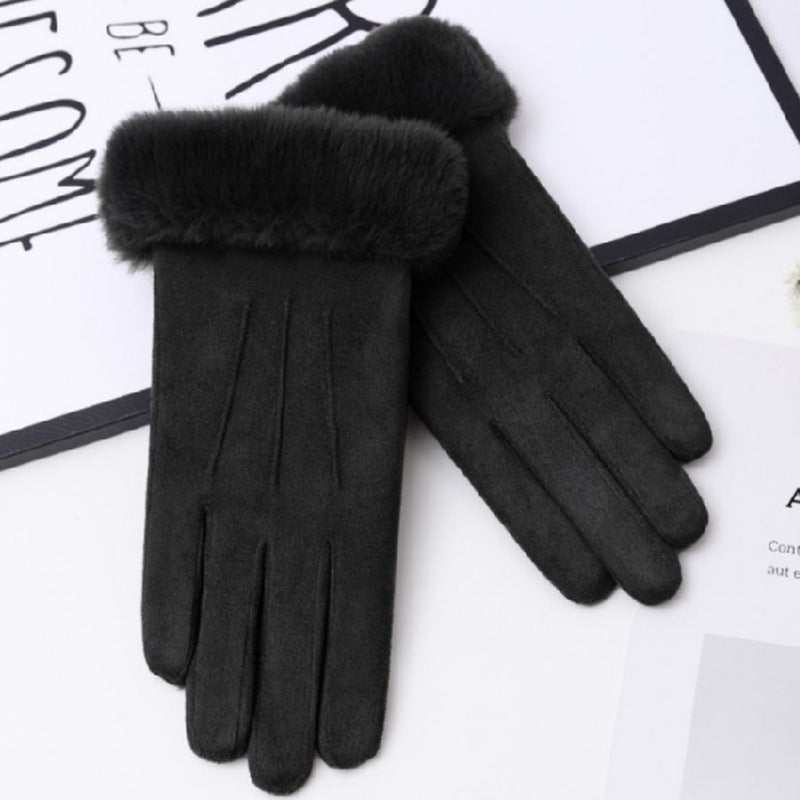 Women's Winter Suede Fleece-lined Cycling Electric Car Battery Gloves