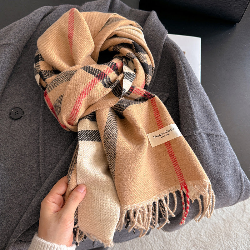 Women's Striped Plaid Talma Elegant Style Warm Scarfs