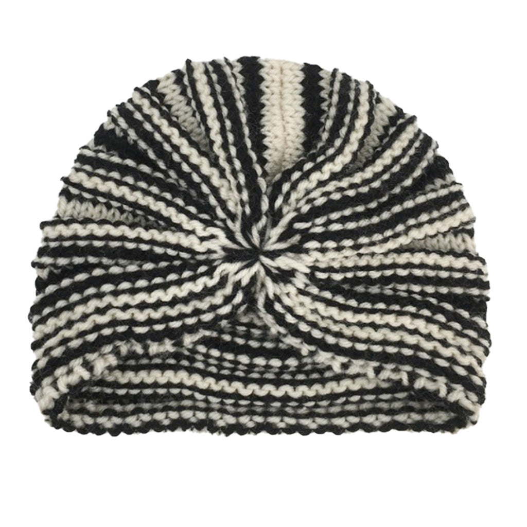 Children's Warm Knitted Hat Striped Wool Knotted Kids' Headwear