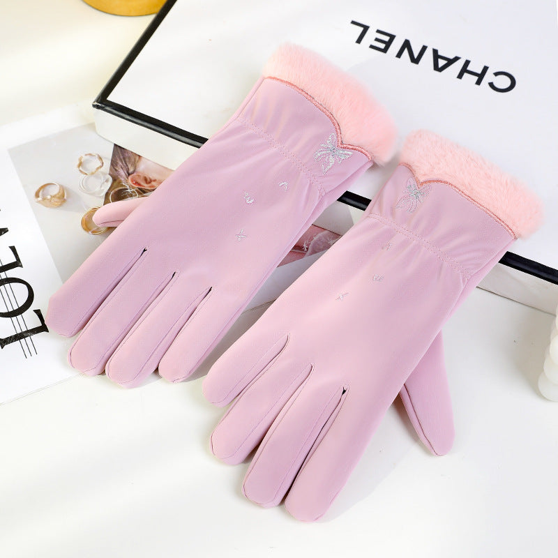 Women's Lined Padded Warm Keeping Cute Windproof Korean Gloves