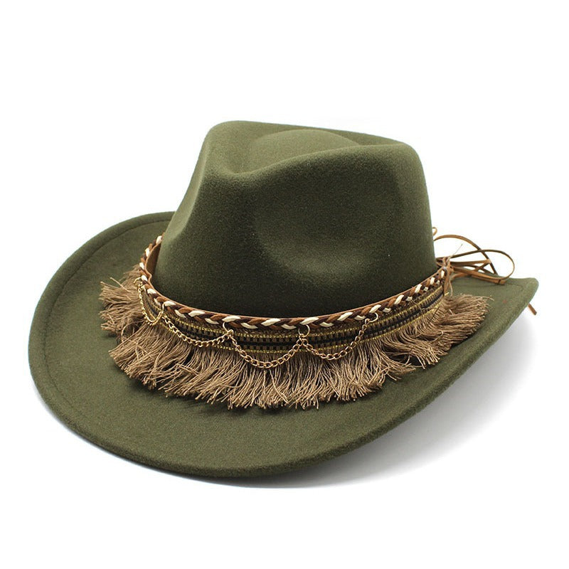 Women's & Men's Style Tassel Felt Jazz Flat Brim Hats & Caps