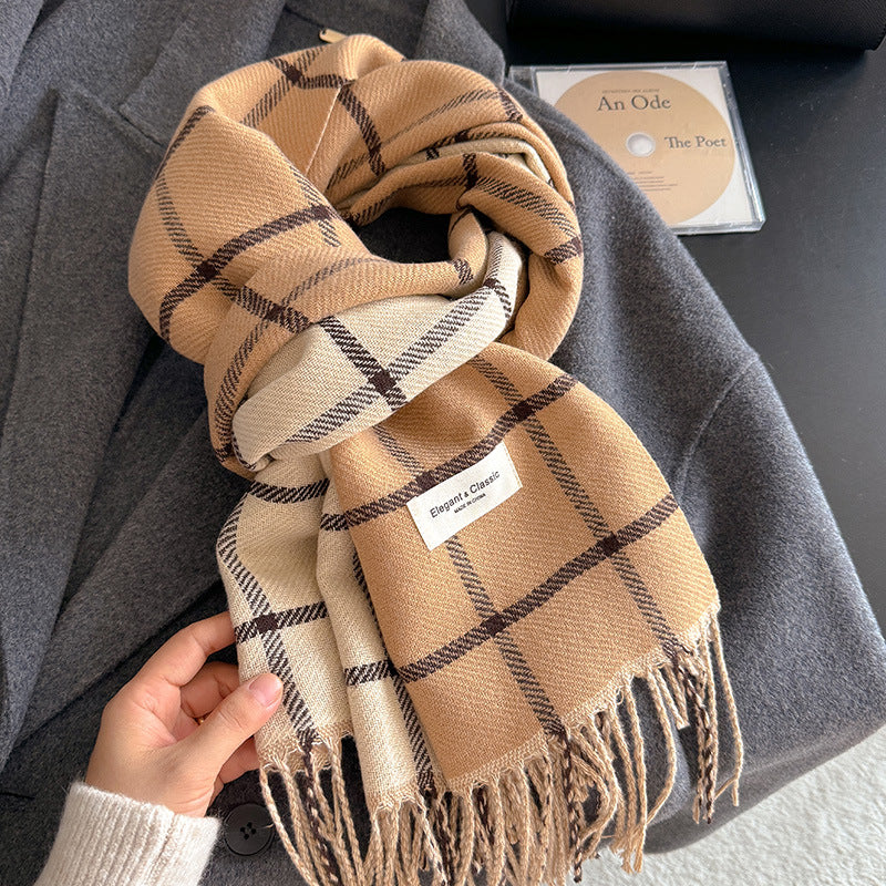 Women's Striped Plaid Talma Elegant Style Warm Scarfs