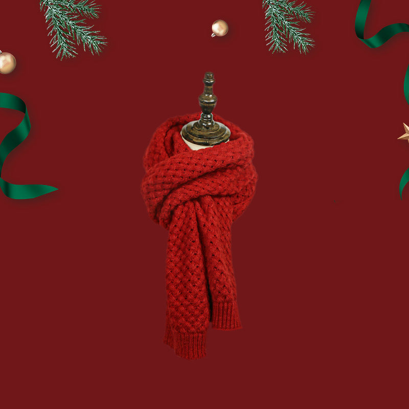 Red Female Winter Check Christmas Knitted Scarfs