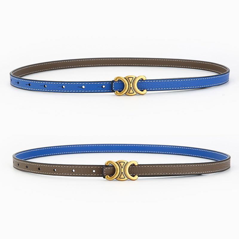 Women's Genuine Leather Letter Two-tone Double-sided Alloy Belts