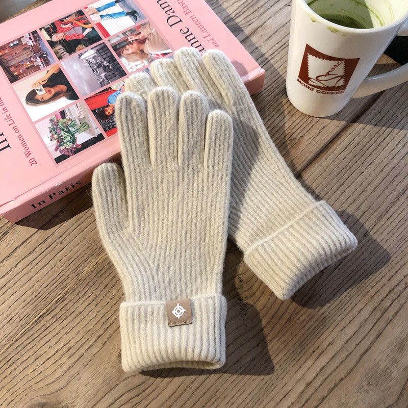 Wool Knitted Labeling Finger Exposed Touch Screen Gloves