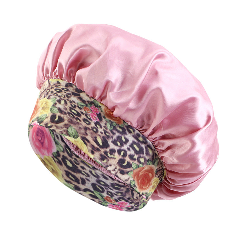 Print Elastic Wide-brimmed Satin Nightcap Beauty Hats & Caps