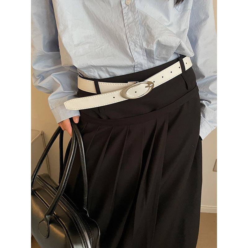 Women's Style Irregular Oval Metal Buckle With Skirt Belts