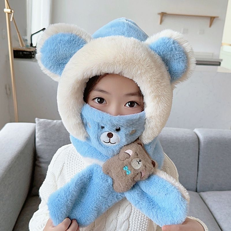 Children's Style Hat Mask One-piece Fleece-lined Earmuffs Warm Keeping Kids' Headwear