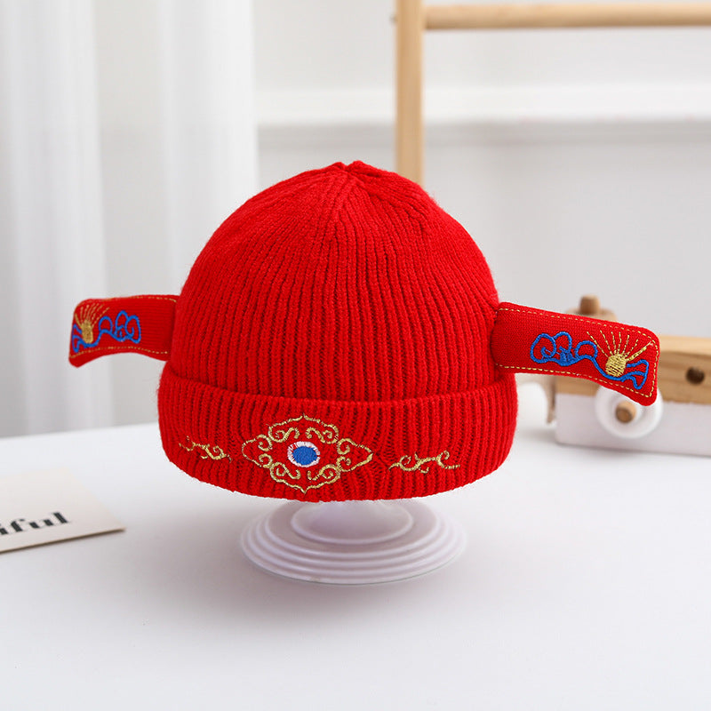 Hat Festive Chinese Red Warm Head Protection Kids' Headwear