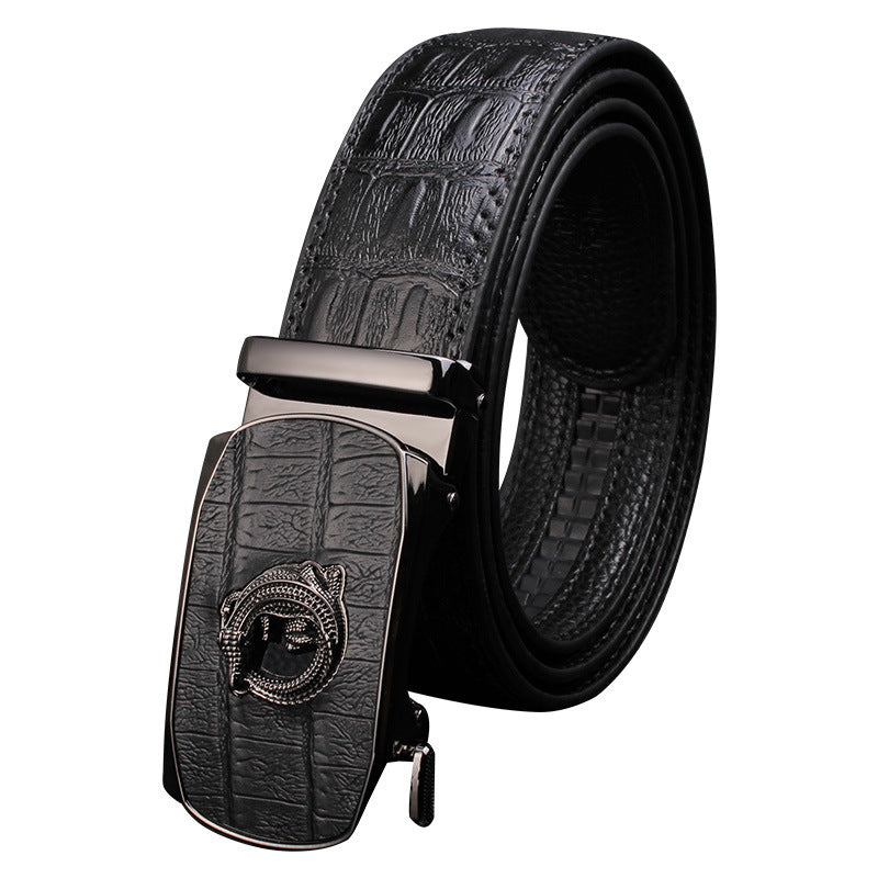 Men's Pattern Cowhide Leather Comfort Click Waist Belts