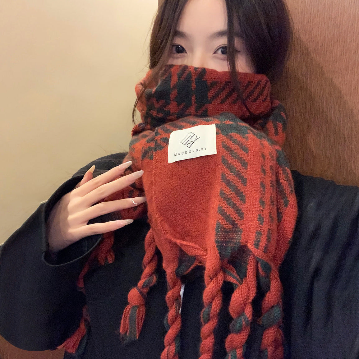 Women's Winter Contrast Color Couple Warm Plaid Scarfs