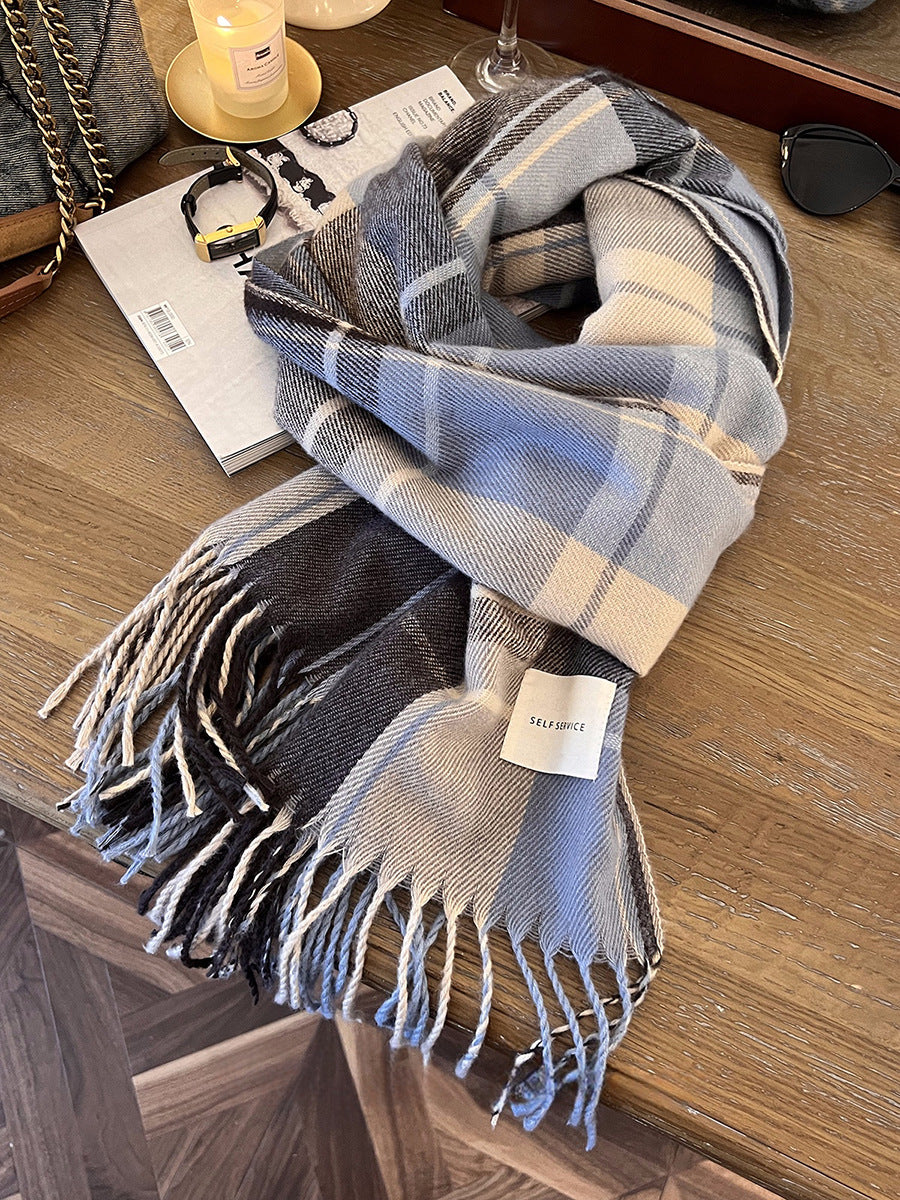 Women's Winter Contrast Color Couple Warm Plaid Scarfs